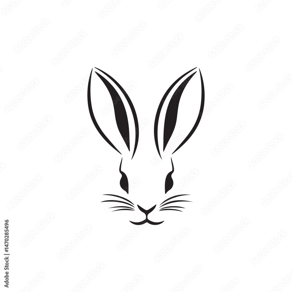 Rabbit a simple monochrome logo of a rabbit face with long ears and soft, rounded lines, Minimal line art black and white icons vector art illustration. Rabbit a simple monochrome logo of a rabbit face with long ears and soft, rounded lines, Minimal line art black and white icons vector art illustration.