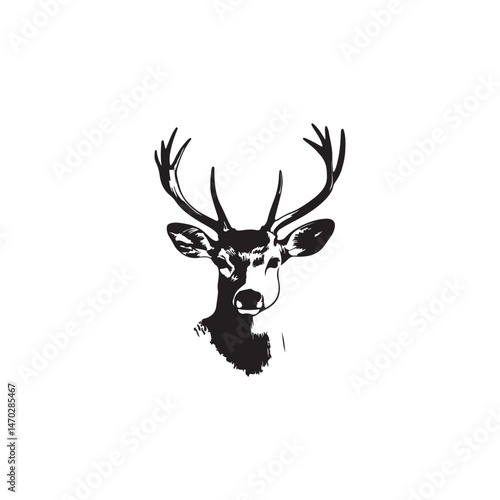 Wallpaper Mural A wild deer head silhouette vector illustration showcases the majestic antler of this mammal, Minimal line art black and white icons vector art illustration. Torontodigital.ca