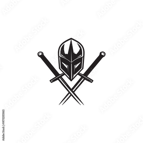 Battlec rossed swords knight, warrior strength, Minimal line art black and white icons vector art illustration.