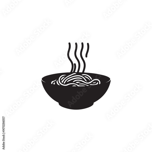 Spaghetti Bowl simple spaghetti with thin, swirling, Minimal line art black and white icons vector art illustration.