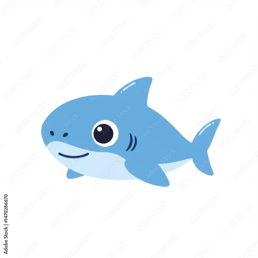 Fototapeta premium Cute Blue Cartoon Shark Illustration