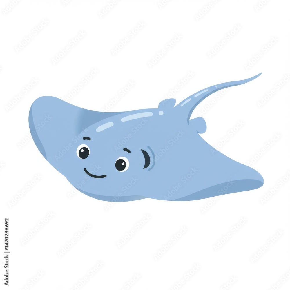 Fototapeta premium Cute Blue Cartoon Stingray Illustration
