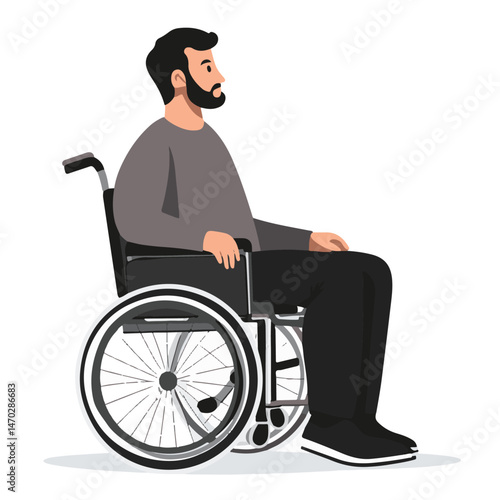 Man With Beard Sitting In Wheelchair Side View Illustration Isolated