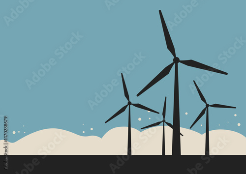Wind turbines, renewable energy – background, banner, vector illustration