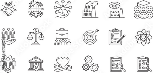 CSR Corporate social responsibility and sustainability editable stroke outline icon isolated on white background flat vector illustration.
