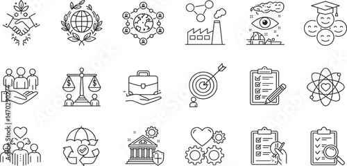 CSR Corporate social responsibility and sustainability editable stroke outline icon isolated on white background flat vector illustration.