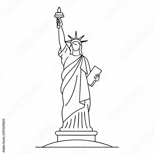 Liberty statue line art vector on white background.