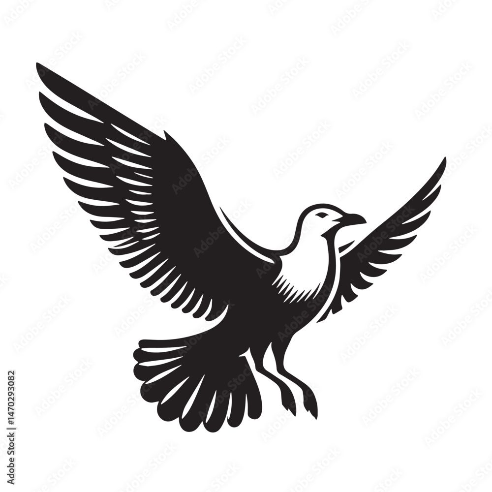 Seagull Silhouette line art vector illustration on white background Seagull Silhouette line art vector illustration on white background