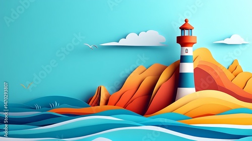 Coastal Lighthouse Paper Art. (1)