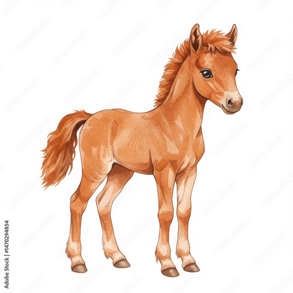 Obraz premium Brown Foal Standing on White Background