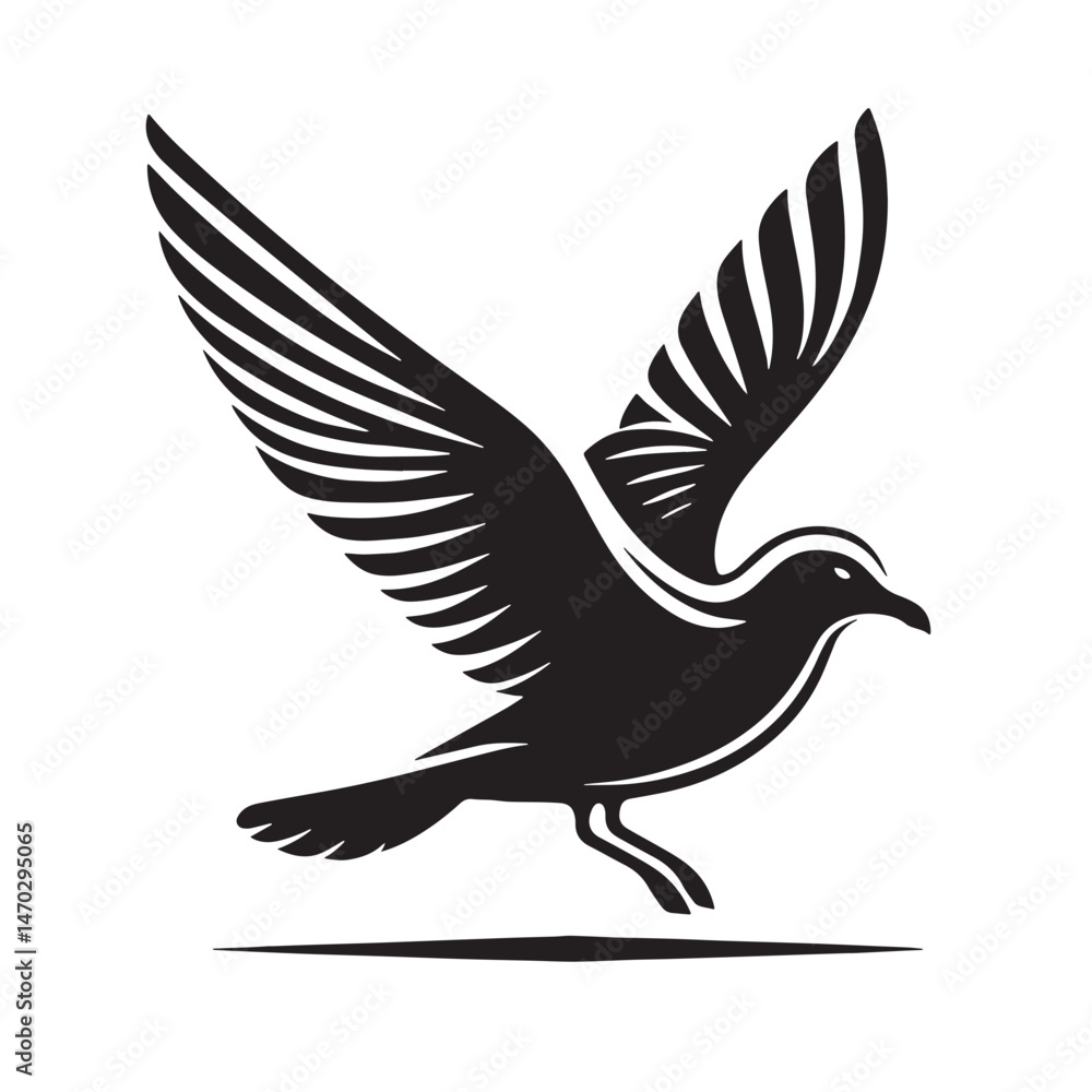 Seagull Silhouette line art vector illustration on white background Seagull Silhouette line art vector illustration on white background