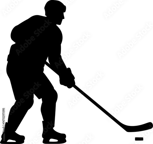 Powerful Hockey Player Silhouette Action Shot