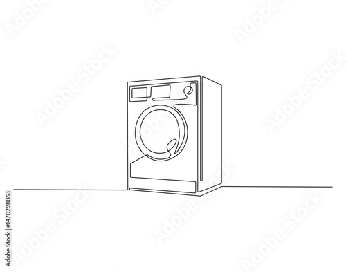 Washing machine outline drawing illustration. Continuous line draw of international technology day vector