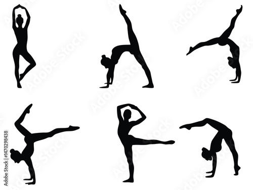 gymnast silhouettes, Vector illustration of ballerina and gymnast silhouettes
