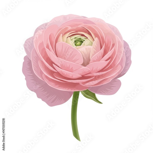 Pink Ranunculus Blossom on White Background