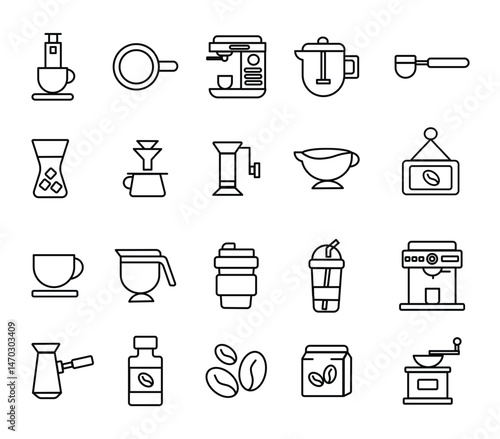 Array of Coffee Preparation Equipment Icons
