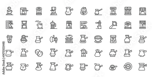 Coffee preparation equipment depicted in line art