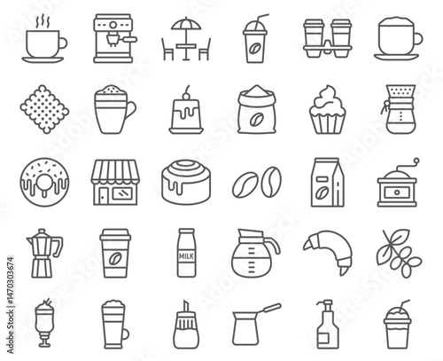 Coffee shop icons Outlined simple designs