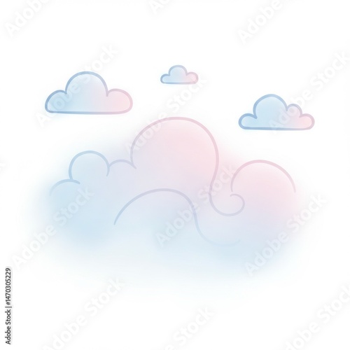 Pastel Pink And Blue Fluffy Clouds Illustration