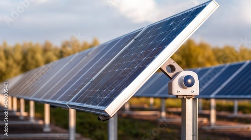 Energy Solar Tracking Concept, Close Up of Solar Trackers and Sensors Guiding Sunlight for Improved Efficiency in Renewable Energy Systems