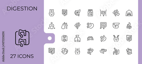Set of Digestion line icon. Pack of health, digestive, intestine, immunity, anatomy and more. Expanded stroke icons. Body icon collection. Editable stroke. Vector illustration.