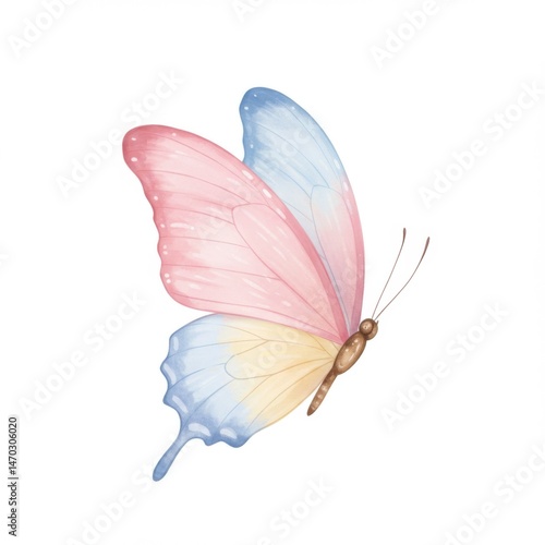 Pastel Pink And Blue Watercolor Butterfly Illustration