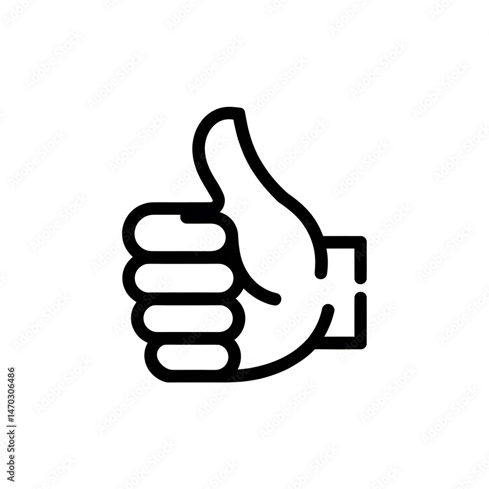 Black and White Line Art Icon of Thumbs-Up – Positive Survey Feedback Symbol Black and White Line Art Icon of Thumbs-Up – Positive Survey Feedback Symbol
