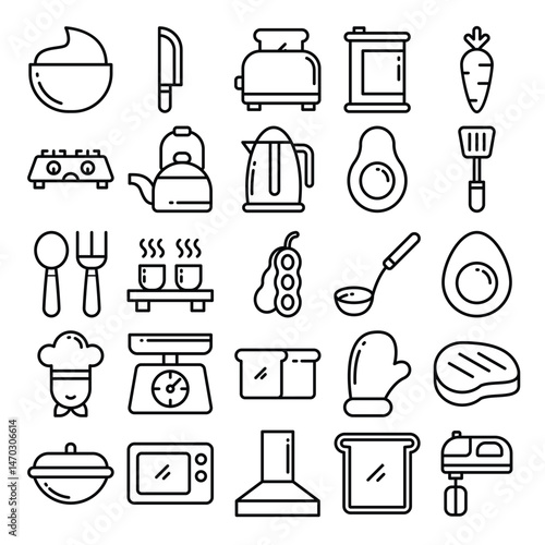 Whimsical kitchen icon collection cooking tools