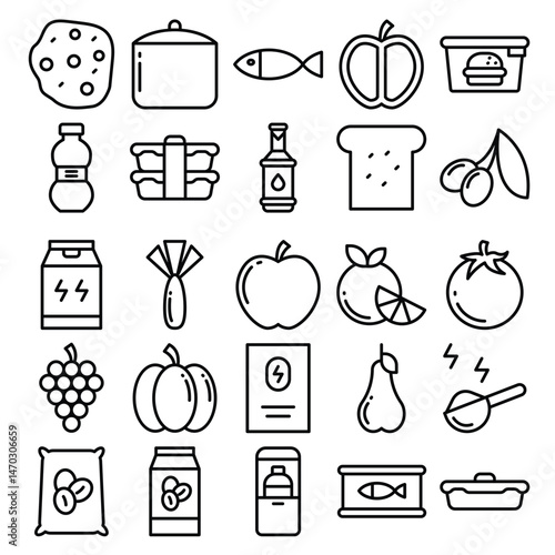 Culinary pantry items outline icons