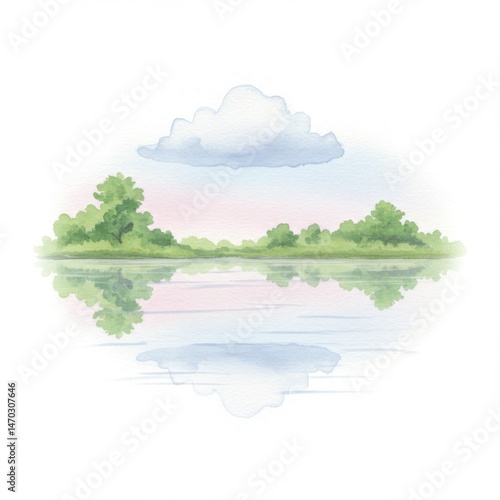 Serene Lakeside Landscape with Cloud Reflection
