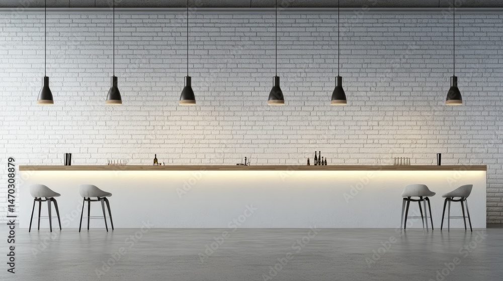 Obraz premium Contemporary white brick bar area with sleek design.
