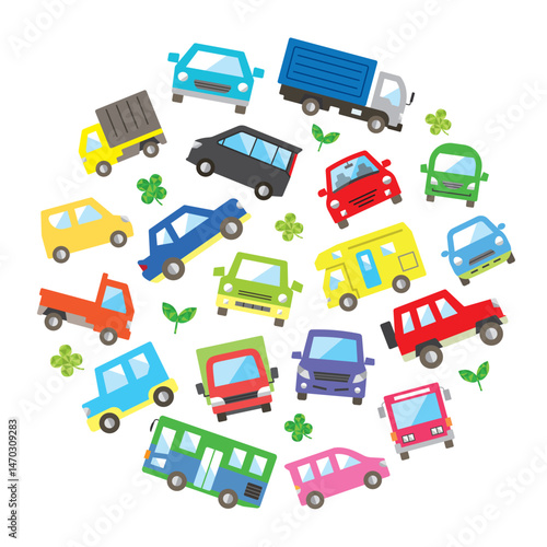 circle icon gallery of various car and environmentally-friendly image - color big size version -