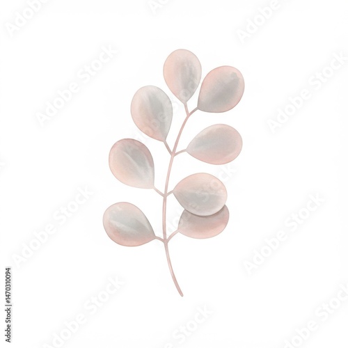 Watercolor Painting of Delicate Pink and Grey Leaves