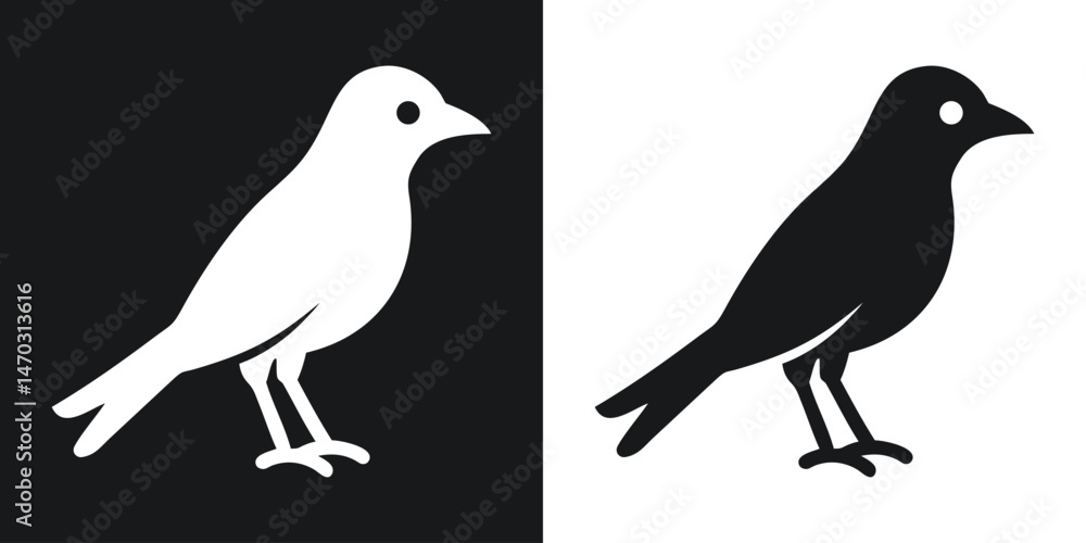 Minimalist bird icon in both negative and positive versions against contrasting backgrounds Minimalist bird icon in both negative and positive versions against contrasting backgrounds