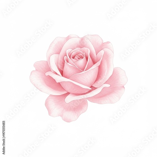 Pink Rose Blossom Closeup on White Background