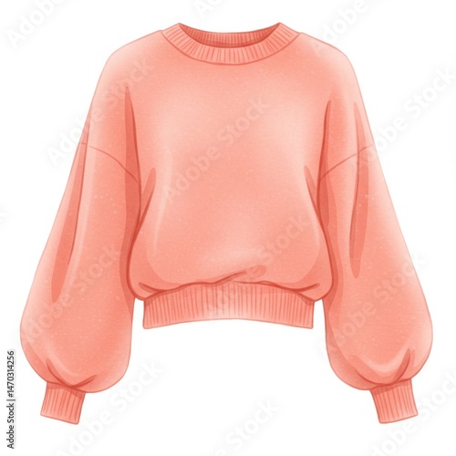 Cropped Coral Knit Sweater with Balloon Sleeves