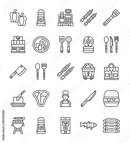 Culinary icons arrayed in neat rows