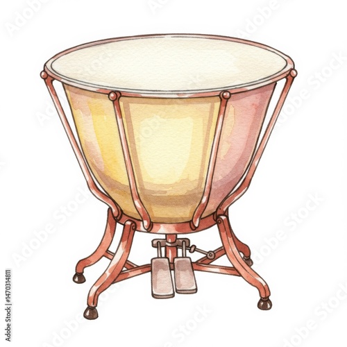 Watercolor Illustration of a Timpani Kettle Drum