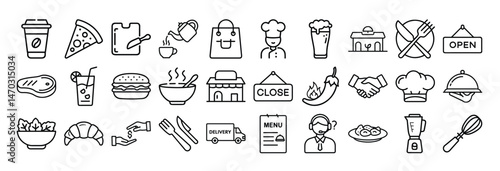 Diverse restaurantthemed icons arranged neatly