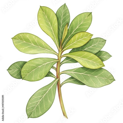 Detailed Watercolor Illustration of Green Plant Leaves