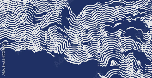 Crafted hand drawn ink brush lines abstract waves and water stripes glitch pattern, Japanese wood carving, weaving experimental background, irregular ripple graphic for textile, fashion