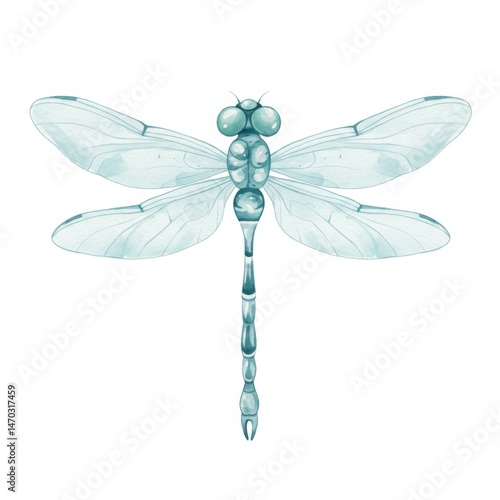 Watercolor Dragonfly Illustration with Pale Blue Wings