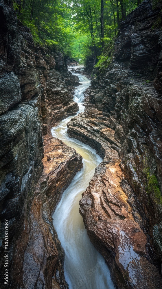 Obraz premium Winding stream through rocky gorge