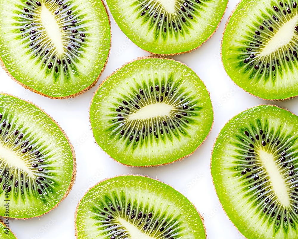 Fototapeta premium Slices of Fresh Kiwi Fruit A Vibrant and Healthy Tropical Fruit Display Ready for Consumption