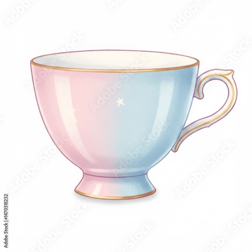 Pastel Pink and Blue Ombre Teacup with Gold Accents