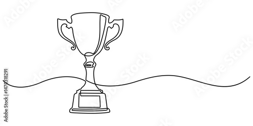 Continuous one line drawing of trophy cup competition,  Trophy continuous line drawing. Achievement, celebration and award concept. Web landing page template. Vector illustration minimalist background
