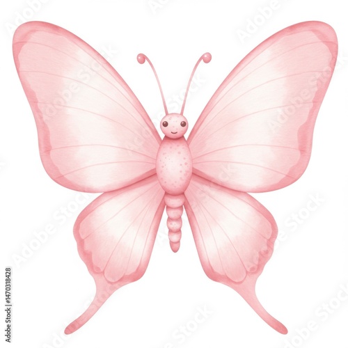 Pink Butterfly Illustration Watercolor Style