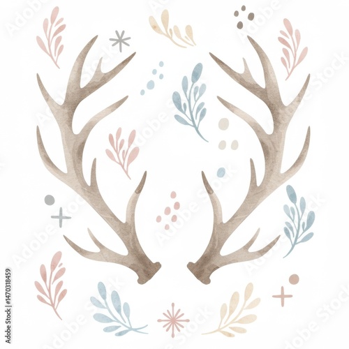Watercolor Antlers with Pastel Floral Decor