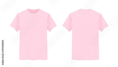 Blank T Shirt color light pink template front and back view on white background. White tone