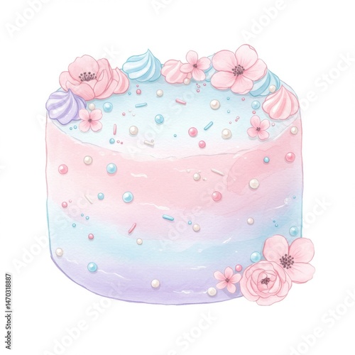 Pastel Pink and Blue Layered Cake with Flowers